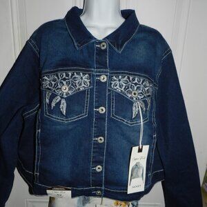 NWT 3XL Women's Embroidered Feathers Cropped Denim Jacket Copper Flash🆕⌚🏃💨🚚